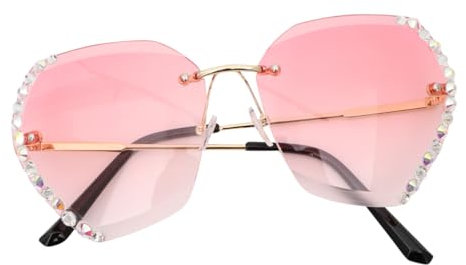 WRITWAA Fashion Sonnenbrille Damen Mit Diamanten Randlos Partybrille Uv-Schutz Kleine Kreative Sonnenbrille FüR Sommer Outdoor Events