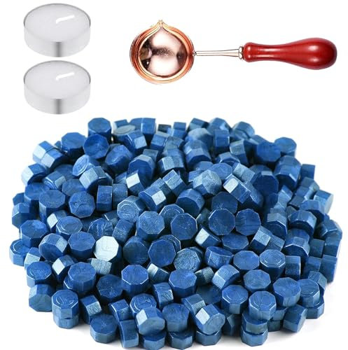 400 Stück Siegelwachs Perlen, Blau Siegelwachsperlen, Siegelwachs Kit,Achteckige Siegelwachsperlen, für Geschenkverpackung, Hochzeitseinladungen,Persönliches Kuvert,Blau