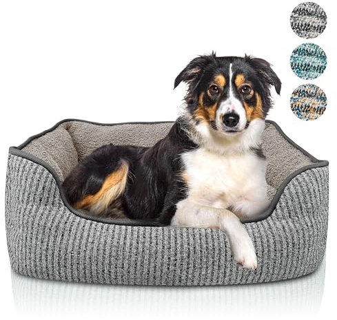 bluzelle Hundebett für große Hunde, Hundekorb Hundesofa Hundekissen Hundecouch Tierbett Schlafplatz, Waschbar rutschfest Herausnehmbares Kissen Flauschig Plüsch Teddy-Fell, Größe L, Farbe:Grau