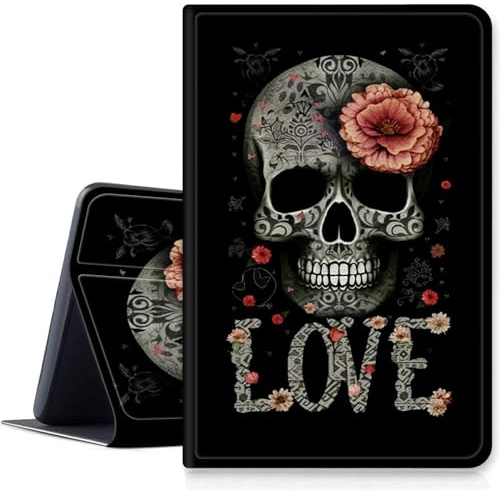 Skull Loves Rose Schutzhülle für Samsung Galaxy Tab A8 26,7 cm (10,5 Zoll) 2022, stoßfest, PU-Leder, Klappständer, schlanke Hülle mit automatischer Sleep/Wake-Funktion, für Galaxy Tab A8 2022 Modell