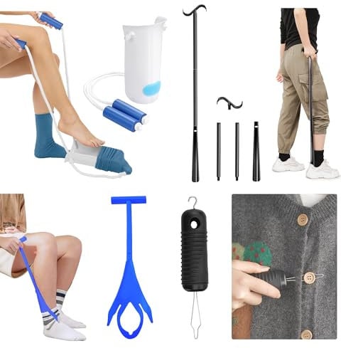 Kekoy 4 Stück Strumpfanziehhilfe, Anziehhilfe für Socken, Schuhen und Kleidung, Sockenanzieher für Senioren, Schwangere, Immobile Menschen(Blau)