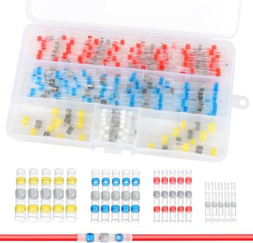 Lötverbinder Schrumpfverbinder Set, Kabel Quetschverbinder Set, Wärmeschrumpf Stoßverbinder, Kabelverbinder Wasserdicht Isoliert Schrumpfschlauch für Marine Boot KFZ (4 Größen, 150PCS)