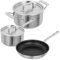 Kuhn Rikon Culinary Fiveply 3-Piece Stainless Steel Mixed Cookware Set - 1.7L/16cm Saucepan, 3.4L/20cm Casserole Pot and 24cm Nonstick Frying Pan. Oven Proof & Dishwasher Safe