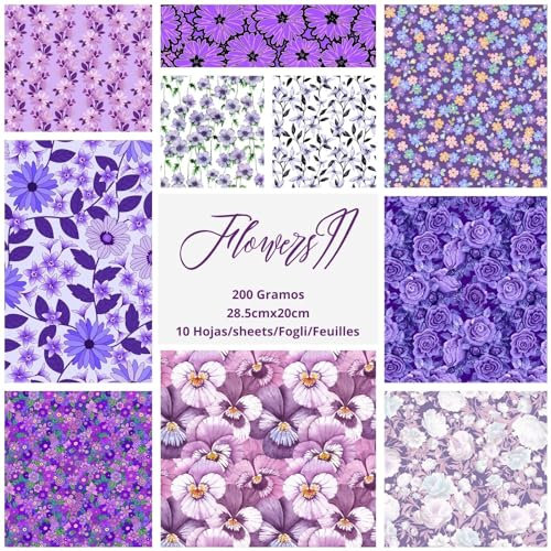 ASENME Scrapbooking-Paket, A4-Format – 200 Gramm, A4-Format Papier (Blumen 2, 10 Einheiten)