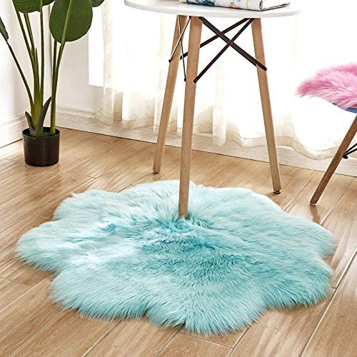 YUGWNN Hellblau Schaffell Kunstfell Fellimitat Teppich Bettvorleger Fell,Schaukelstuhl Auflage Dekofell,BlüTendurchmesser 60cm/23,6in