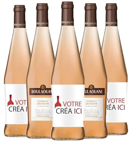 Vin rosé BOULAOUANE 75cl - Bouteille de vin personnalisée avec Texte & Image [ Etiquette bouteille personnalisable ] (6 bouteilles)