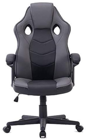 HOGAR24 ES | Silla Gaming | Silla de Ordenador Oficina | Ergonómica para Gamers Especial Videojuegos | Piel Sintética Acolchada | Altura e Inclinación Ajustables | Color Negro y Gris