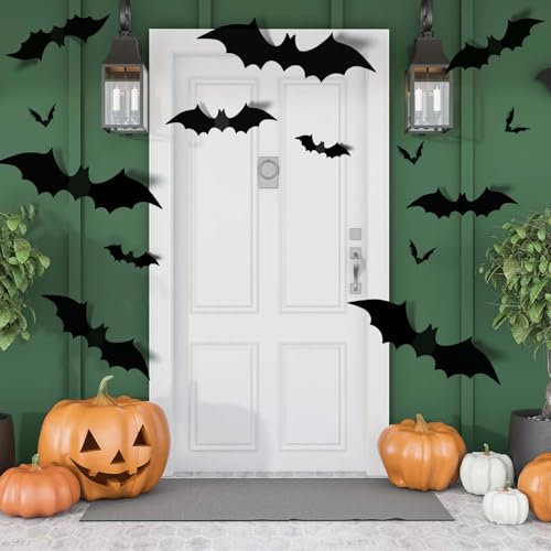 AUAUY Halloween Autocollants de Fenêtre, 120 Pièces Sticker Chauve Souris, Bricolage Chauves Souris 3D Deco Halloween, 4 Tailles Gothiques Décalcomanies Murales