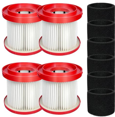 Staubsaugerfilter 49-90-1900, 4er-Pack und Schwammfilter 49-90-2015, 6 Stück, passend für Fuel Packout 0970-20, für M12 Fuel 0960-20, für Milwaukee Wet Dry Cordless M18 0880-20