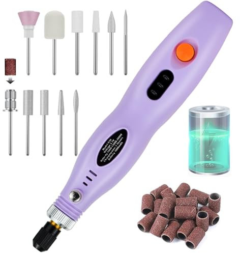 URHELP Electric Nail Files Rechargeable Nail Drill for Acrylic Nails Gel Remover 25000RPM Cordless Portable Efiles Manicure Pedicure (Purple)