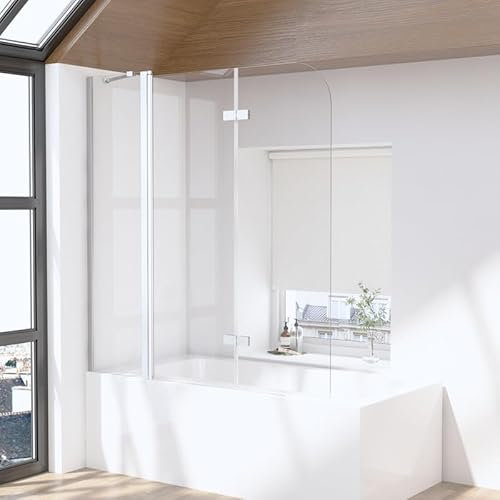 Goezes Duschwand für Badewanne 3-teilig 160x140cm Faltbar Duschabtrennung mit festem Segment, Badewannenaufsatz Duschtrennwand 6mm ESG Glas mit Beidseitig Nano beschichtung, Trennwand Höhe 140cm