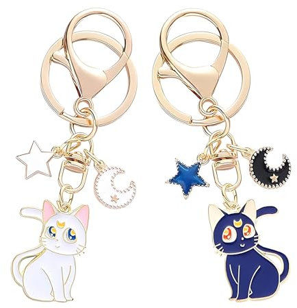 2 Stück Sailor Moon Schlüsselanhänger, Niedliche Katzenfigur & Magie Charme für Tasche Cartoon Niedlich Magie Katze Schlüsselanhänger für Tasche, Handy Perfektes Souvenir für Mädchen & Katzenliebhaber