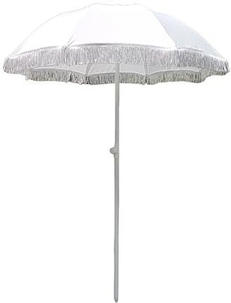 Strandschirm mit Quasten, 160 cm, tragbar, für den Außenbereich, für Garten und Balkon, regenfest und UV-Schutz, klein und leicht, Weiß, weiß, 160cm/5ft