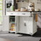 Moimhear Isla de Cocina, Carrito de Servicio con encimera Extensible, Carrito de Comedor con veta de Madera (Color Blanco+Madera, 140x73x93cm)