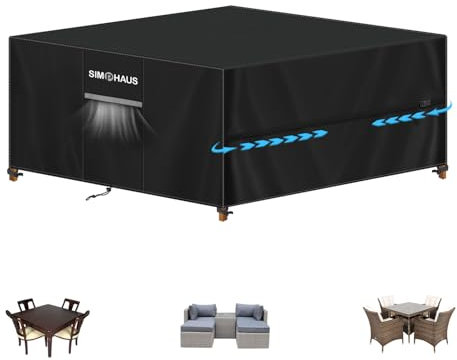 SIMPHAUS Abdeckung für Gartenmöbel Wasserdicht,Abdeckplane Gartenmöbel UV Beständig 420D Oxford Gewebe Abdeckhaube Gartentisch Abdeckung für Whirlpool,Balkonmöbel,Tisch,Lounge Sitzgruppe 200x200x90cm