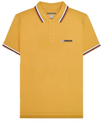Lambretta Mens Triple Tipped Polo Shirt - Gold (White/Navy/Clay) - S