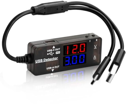 Diymore Tester USB-C USB-A 2.0 Multimetro Digitale USB con display,USB C Tester Misuratore di Corrente per Voltmetro,Corrente,Capacità di Potenza per PD3.0/QC3.0