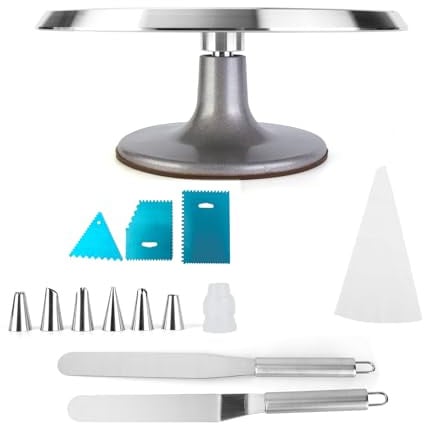 Madlife Garage 12 Inch Rotating Cake Turntable,Aluminium Cake Decorating Turntable,Rotating Cake Turntable for Cake, Cupcake Decorating Supplies( Set)