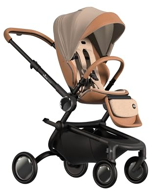 Mima Creo Kinderwagen, neigbar und wendbar, Premium-Design, automatisch, magnetischer Gurt, UV50+, pannensichere Räder, bis zu 22 kg, Mokka (Rucksack)