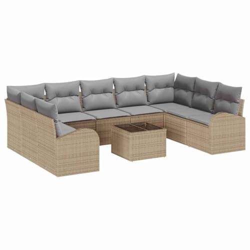 vidaXL 10-teiliges Garten-Sofa-Set mit wetterfesten Kissen in Beige und Hellgrau aus Poly Rattan – die perfekte Sitzgelegenheit für Balkon oder Terrasse. Modular