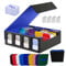Joymaney Premium Trading Card Storage Box - Holds 3000+ Cards with Writable Dividers, 50 Sleeves, 4 Display Holders & Dice Box - PU Leather TCG Case for MTG, Pokémon, Sports Cards (Blue)