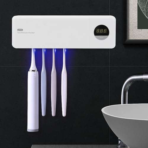 UV-tandborsthållare, tandborstdesinfektionsmedel med 4 borsthållare, tandborsthållare sanitizer, väggmonterad tandborsthållare med timer, tandborstdesinfektionsmedel för badrum