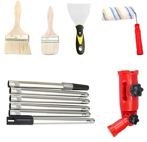 Rouleau À Peinture, Rouleau Multifonctionnel avec Manche Télescopique et Pinceau, Accessoire de Rénovation Maison pour Plafonds Portes Placards