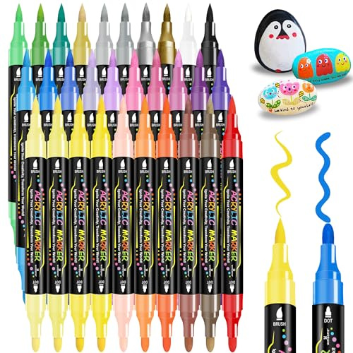 WINSONS Acrylstifte 30 Farben, Ungiftig, Permanent Marker für Handarbeit | Doppelspitzig, wasserfest, für verschiedene Oberflächen geeignet