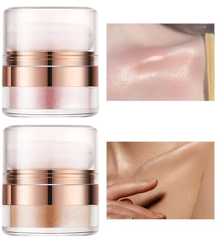 2 Stück Highlighter Puder Stick Körper Highlighter Puder Mit Applikator Mit Applikator Wasserfest Powder Gesicht Haare Körper Aufhellen Schimmer Mit Feiner Textur（Gold + Rosa）