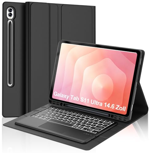 Tastatur für Samsung Galaxy S11 Ultra 14,6 Touchpad Beleuchtung, Schwarz | Magnetisch Abnehmbarer Tastatur für Teblet Samsung S11 Ultra 14.6 2025 (SM-X936B/SM-X930), Deutsches QWERTZ Keyboard