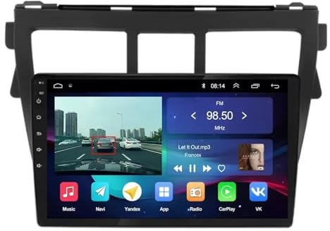 Autoradio Radio Macchina per Toyota Vios Yaris 2007-2012 9 Inches Android 15 Auto Bluetooth con Schermo Fm Am Bluetooth Usb Per, 4 Core 2G+32G