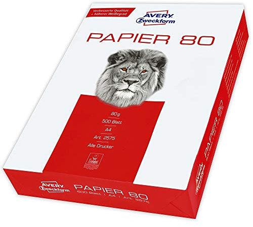 AVERY Zweckform 2575 Drucker-/Kopierpapier (500 Blatt, 80 g/m², DIN A4 Papier, für alle Drucker) 1 Pack, weiß
