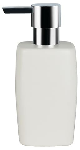 Spirella Seifenspender Retro | mit edelstahlfarbener Pumpe | Flüssigseifen-Spender | Porzellan | 300ml | Langliebig und Robust | Weiß, Keramik, White, 7cm x 7cm x 19cm