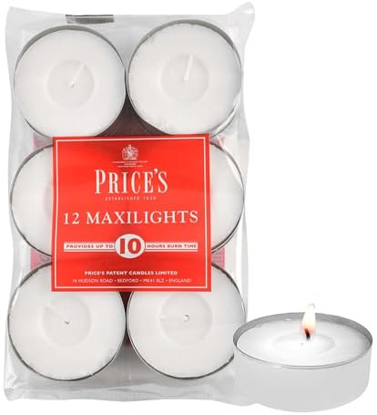 Price's - Maxi Tealights - Pack of 12 - Unscented - 10 Hour Burn Time - Quality White Wax