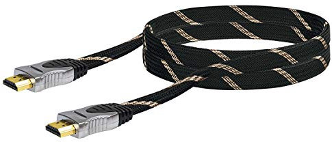 SCHWAIGER High-Speed-HDMI-Kabel mit Ethernet, 5,0m, schwarz-gold, Stecker > Stecker, Ultra HD, 4K, 3D, 18 Gbit/s, Gewebemantel