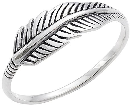Silverly Federring | Blattring aus 925er Sterlingsilber | Oxidierter Stapelring im Vintage-stil für Teenager-mädchen | von der Natur Inspirierter Ehering