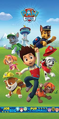 Familando Paw Patrol Strandtuch für Kinder 75x150 cm aus 100% Baumwolle • Buntes Großes Duschtuch Badetuch Handtuch Velourstuch mit Ryder und den Pups