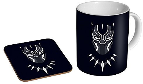 Keramik-Kaffeetasse mit Untersetzer, Motiv: Black Panther