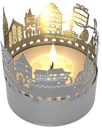 13gramm Kerzenhalter - Zug Skyline Schattenspiel, Silber, Texturiert, Wandmontage, Geschenkidee für Zug-Fans, Freizeit