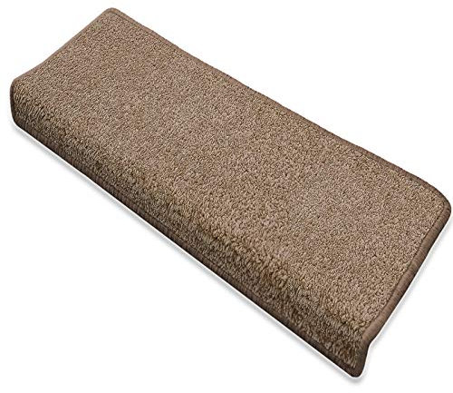 Floordirekt Stufenmatte Dynasty Velours | Halbrund oder eckig | Schutz für Treppenstufen | weicher Hochflor | In 3 zusätzlichen Farben (Stufenmatte rechteckig 15 Stück, Hellbraun)