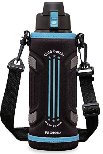 Iris Ohyama DB-1000 Bouteille d'eau en silicone isolée sous vide 6 heures Fermeture facile Ouverture et fermeture par simple pression Bleu 1000 ml