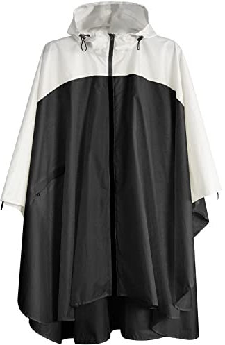 ANYOO Wasserdicht Radfahren Regen Poncho Portable Leichte Regenjacke Mit Kapuze Fahrrad Compact Regen Cape Wiederverwendbare Unisex für Backpacking Camping Outdoors, Schwarz/Weiß, Einheitsgröße