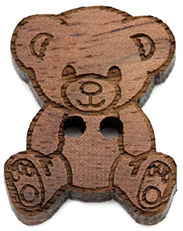 NaturSchatulle Holzknöpfe Motiv Teddybär | 5 Stück Nussbaum 2 Loch Knöpfe Holz DIY Basteln Nähen Schmuckherstellung Annähen Kinderknöpfe
