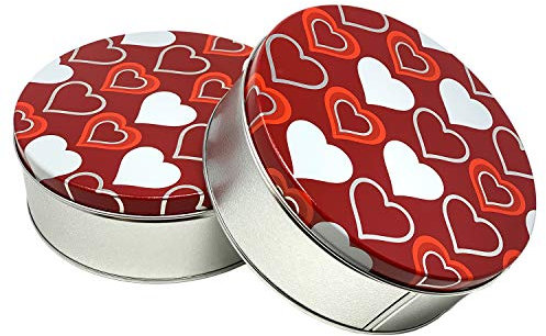 Premium Keksdosen mit Deckel | Rot Pink Weiß Liebe und Herz Design | Valentinstag Thema | leere Bonbondosen (2er Pack)