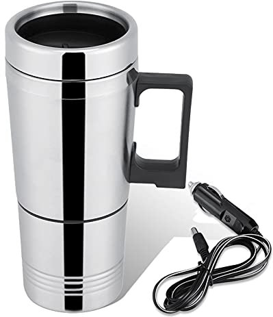 HERCHR 12V/24V 300ML Bouilloire électrique de Voiture de Voyage, Tasse Chauffée électrique de Tasse de Wagon d'acier Inoxydable avec Une Tasse de Chauffage pour l'eau, Thé, Café, Lait(24V)