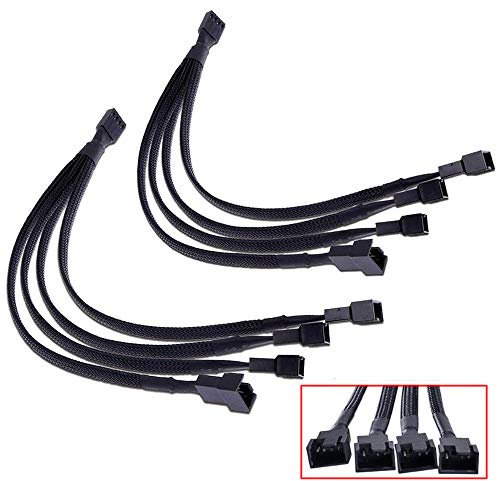 Greluma 2 pièces répartiteur de ventilateur PWM, câble adaptateur 4 broches, répartiteur en Y tressé avec manchons, rallonge de cordon d'alimentation, convertisseur 1 à 4 pour ordinateur de bureau