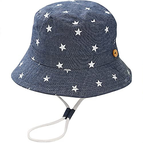 Malaxlx Unisex Kleinkind Sonnenhut Sterne Denim Grau Fischerhut Kinder Sommerhut für 2-4 Jahre Mädchen Jungen
