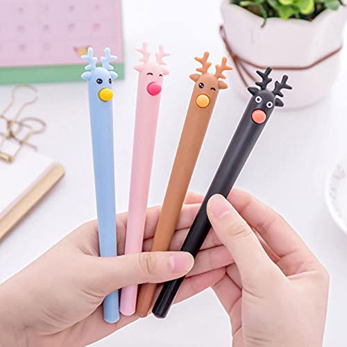 Niedlicher kreativer Cartoon-Kugelschreiber, schwarze Tinte, Schreibstifte, niedlich geformt, neutrale Stifte, 0,5 mm,Kawaii-Gel-Tintenstifte für Kinder, Neuheit Stifte für Schule,Büro 10 Stück, Elch