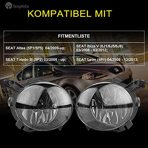 TangMiGe Nebelscheinwerfer Kompatibel mit SEAT Altea (5P1/5P5) 04/2009-up, Ibiza V 5 (6J1/6J5/6J8) 03/2008-03/2012, Toledo III 3 (5P2) 03/2009-up, Leon (1P1) 04/2009-12/2013, HB4 51W, 1 Paar, Smoke