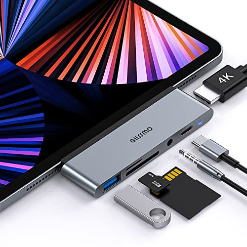 GIISSMO iPad Pro Adapter, USB C Hub with HDMI 4K 60Hz, USB-C PD, USB-A, SD/TF Card Reader, 3.5 mm Audio Jack, Accessories Compatible with iPad Pro 2022-2018, iPad Air 5/4, iPad Mini 6